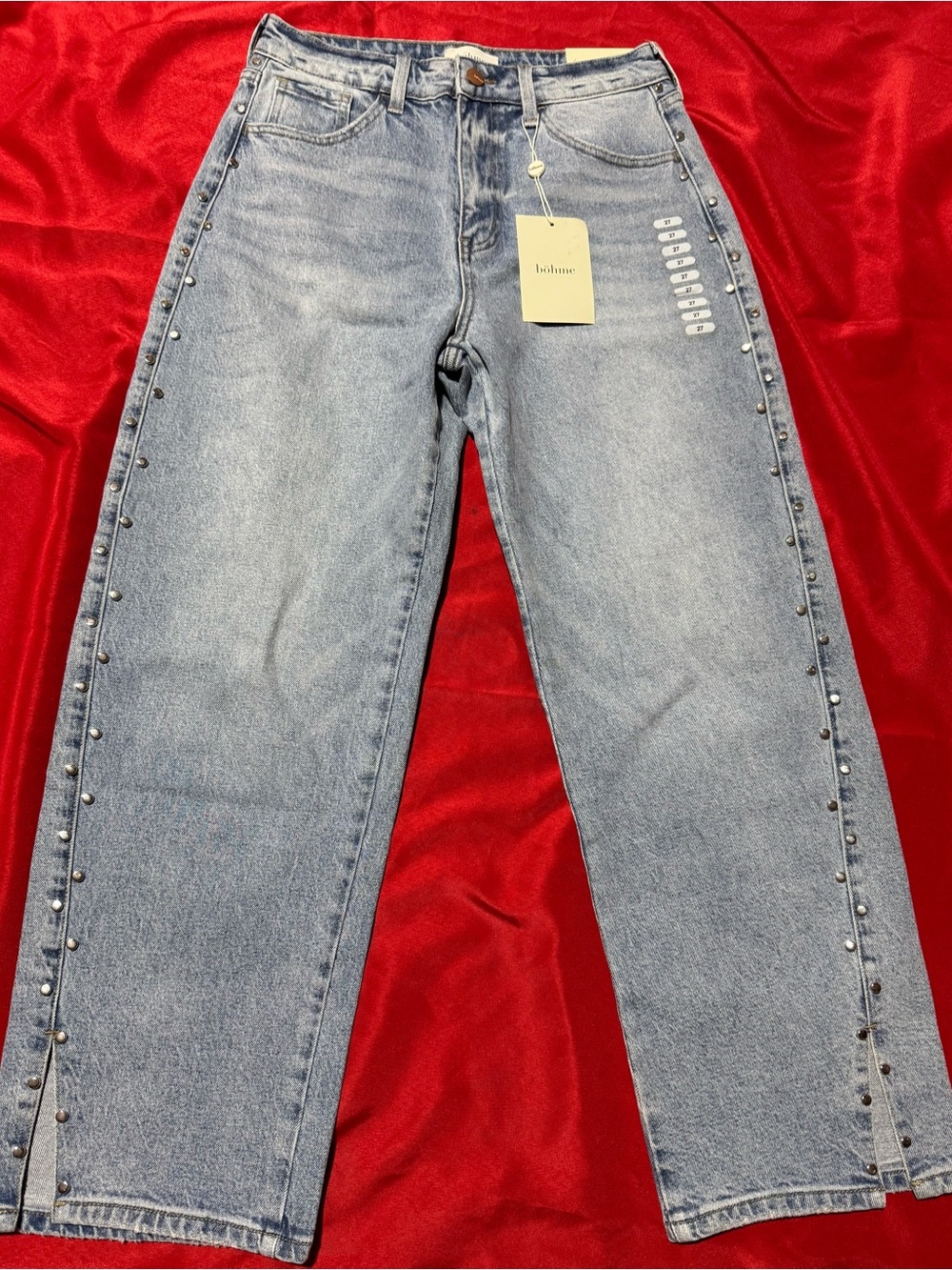 bohme Light Wash Studded Straight Leg Jeans